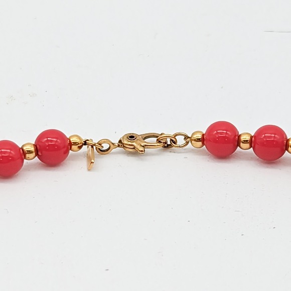 Vintage Monet Red and Gold Acrylic Beaded Necklace Signed - Picture 7 of 11